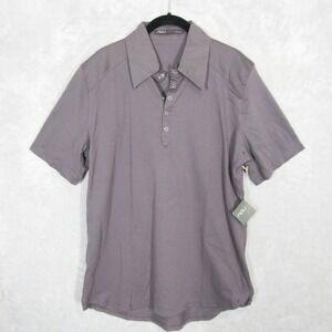 Nau Mens Combo Polo Shirt Large Charcoal Gray Organic Cotton Stretch Snap Neck